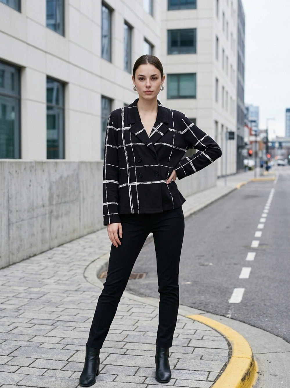 NWOT Chico's Black Windowpane Double-Breasted Blazer 3X